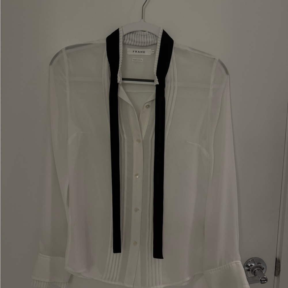 Frame White Blouse with Black Bow